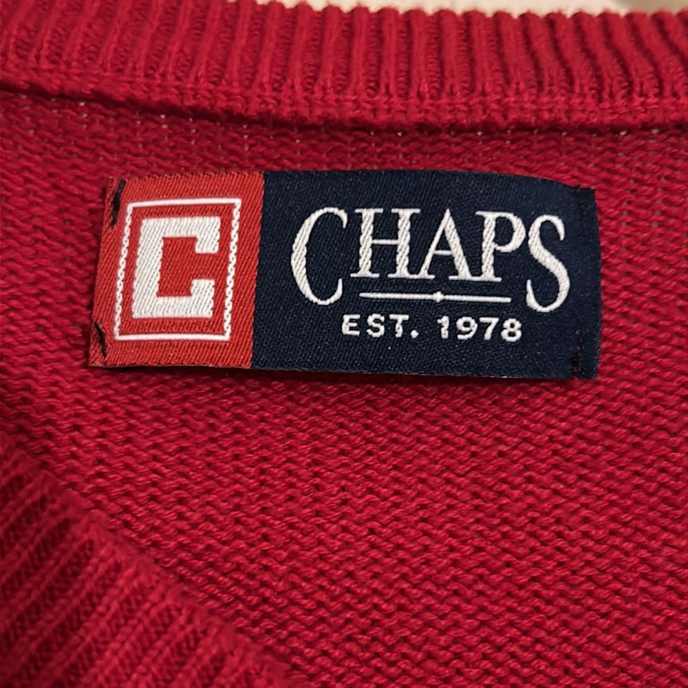 CHAPS Men’s V-Neck Red Knit Pullover Sweater Sz-LARGE - Picture 3 of 6
